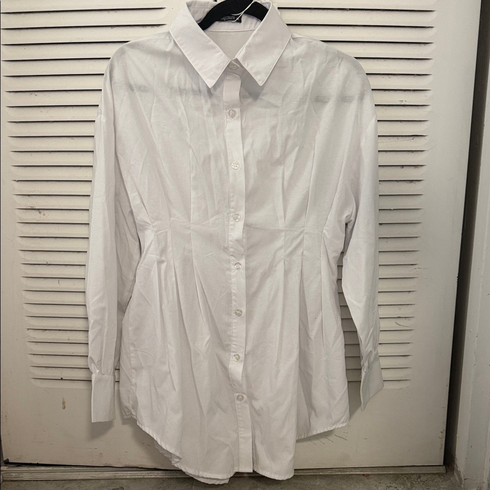 White Button-Up Waisted Oversized Shirt #028